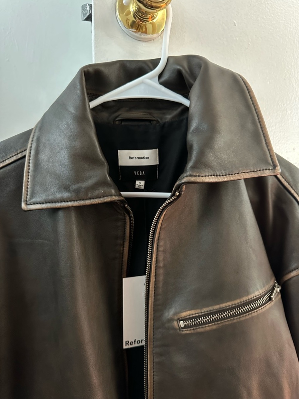 Reformation Veda Marco Leather Oversized Bomber Pit Stop Brown Jacket - Picture 10 of 16